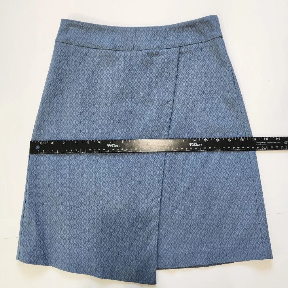Margaret M A-Line Skirt Womens Small‎ Blue Jacquard Faux Wrap Pull On Office